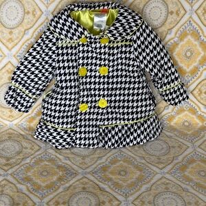 Penelope Mack Black and White Houndstooth Pea Coat with Yellow/Green Buttons